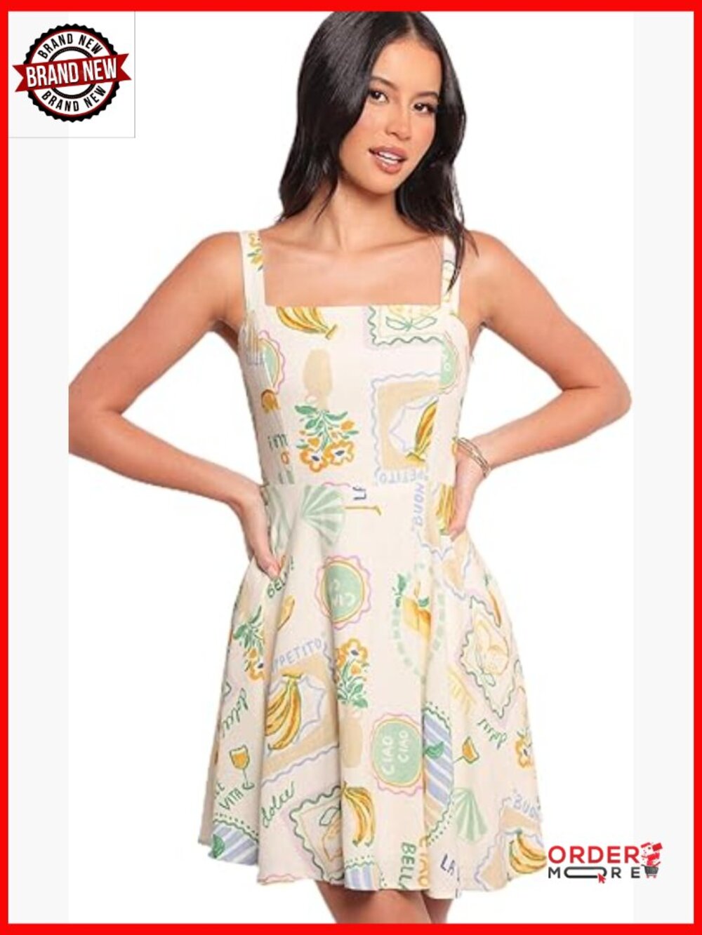 Mini A-Line Dress with Shirred Back and Adjustable Straps